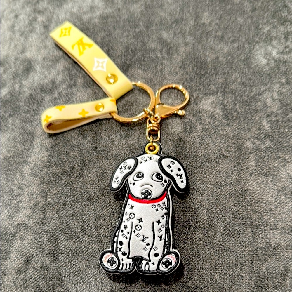 Fashion Stylish  Dog Keychain or bag charm with Gold Accents